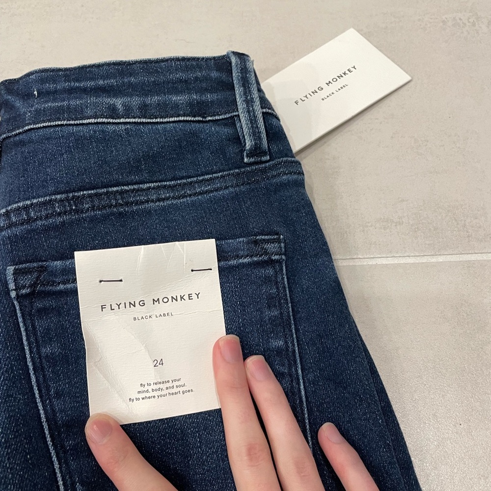 Brand new flying monkey dark blue skinny jeans with slit - Picture 2 of 5